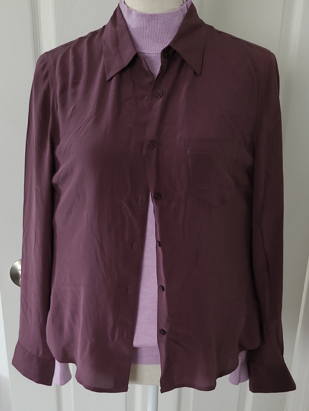 Talbots Womens Silk Plum Long-Sleeve Button-Down Shirt